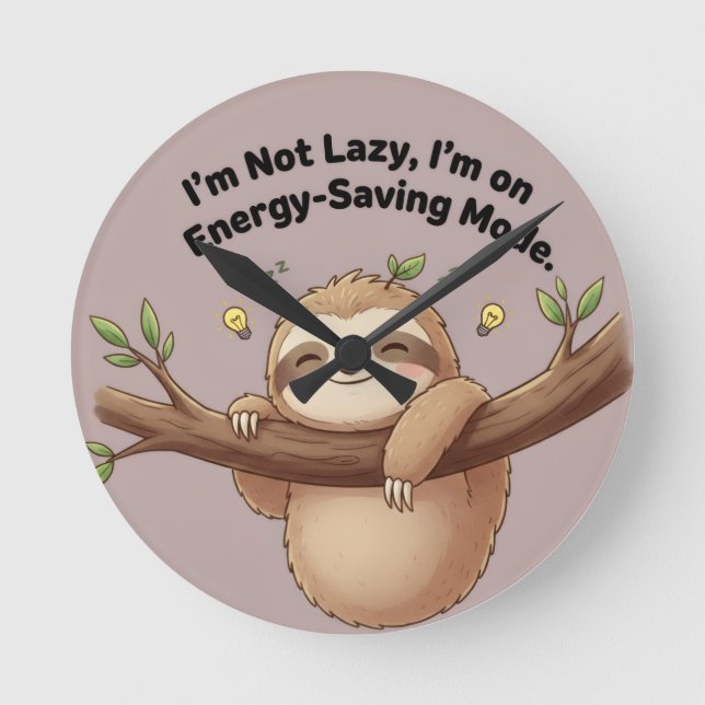Reloj Redondo Mediano Cute Sloth "Energy-Saving Mode" (Anverso)