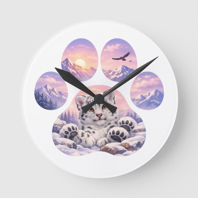 Reloj Redondo Mediano Cute Snow Leopard Paw Mountain Design (Anverso)