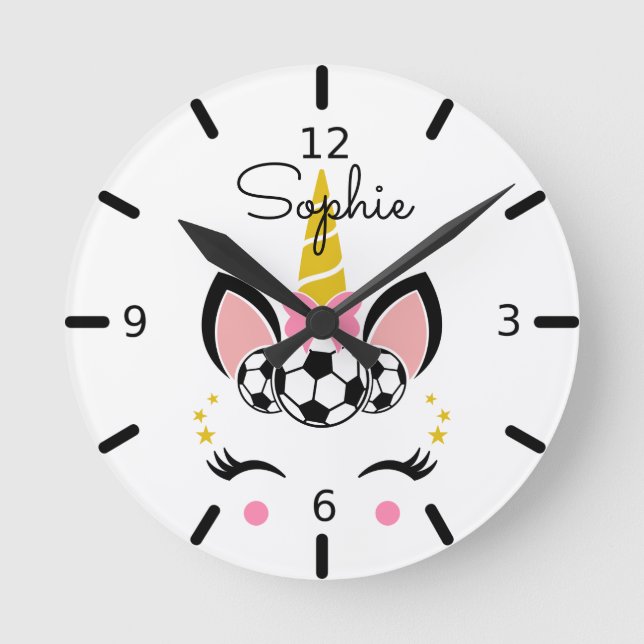 Reloj Redondo Mediano Cute Soccer Unicorn (Anverso)