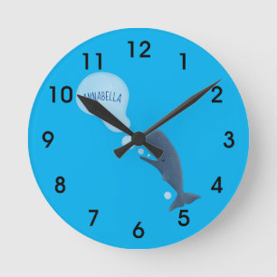Reloj Redondo Mediano Cute sperm whale blowing bubbles cartoon