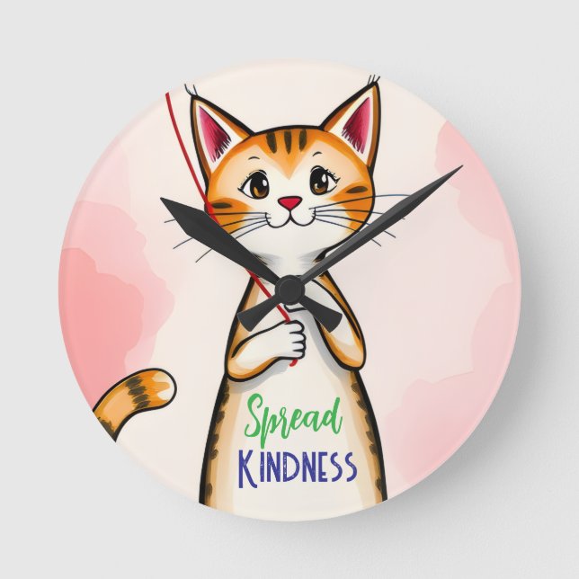 Reloj Redondo Mediano Cute Spread Kindness Cat Clock (Anverso)