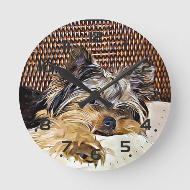 Reloj Redondo Mediano Cute Teacup Yorkie Yorkshire Terrier Digital Art (Anverso)