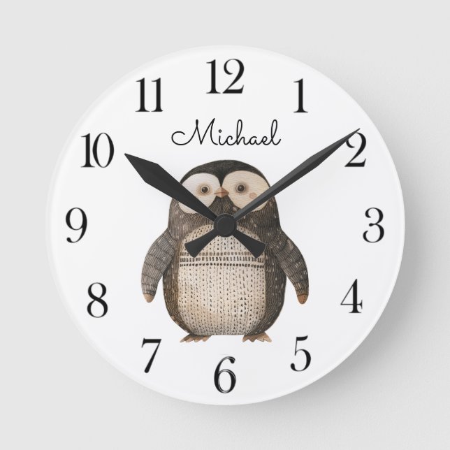 Reloj Redondo Mediano Cute Watercolor Anarctica Animal Hedgehog Nursery  (Anverso)