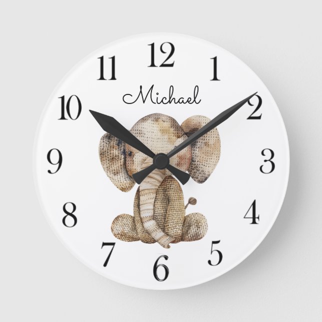 Reloj Redondo Mediano Cute Watercolor Animal Elephant  Nursery  (Anverso)