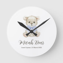 Reloj Redondo Mediano Cute Watercolor Baby Bear Lazo Azul
