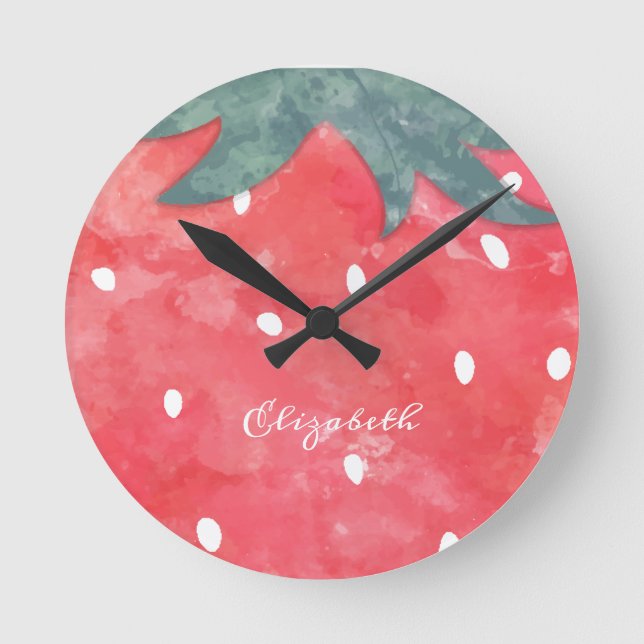 Reloj Redondo Mediano Cute Watercolor Strawberry  (Anverso)