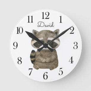 Reloj Redondo Mediano Cute Watercolor Woodland Raccoon