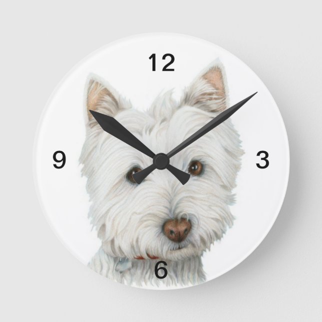 Reloj Redondo Mediano Cute Westie Dog Wall Clock (Anverso)