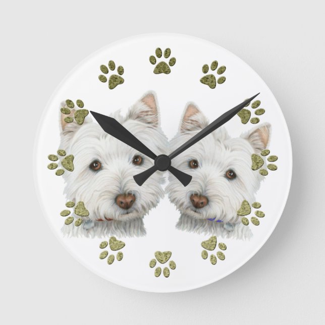 Reloj Redondo Mediano Cute Westie Dogs Clock (Anverso)