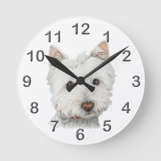 Reloj Redondo Mediano Cute Westie perro arte Wall Clock (Anverso)