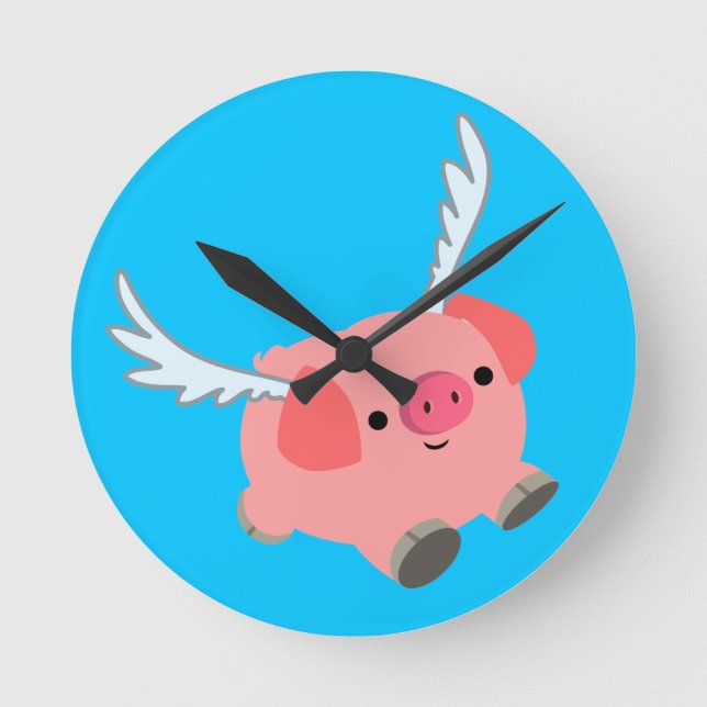 Reloj Redondo Mediano Cute Winged Cartoon Pig (Anverso)