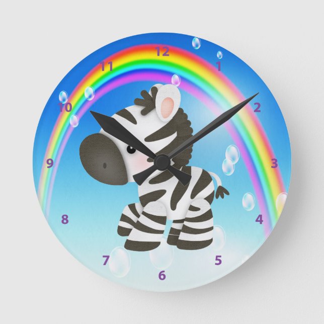 Reloj Redondo Mediano Cute Zebra & Rainbow Clock (Anverso)