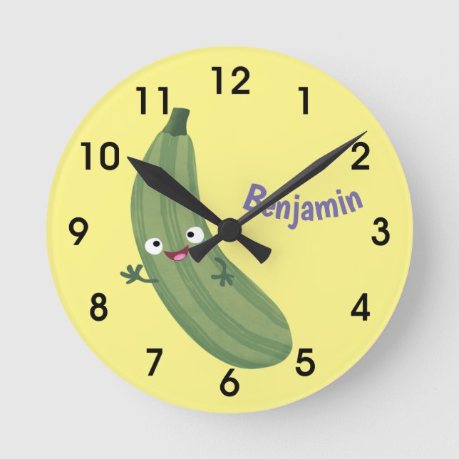 Reloj Redondo Mediano Cute zucchini feliz personalizado ilustracion (Anverso)