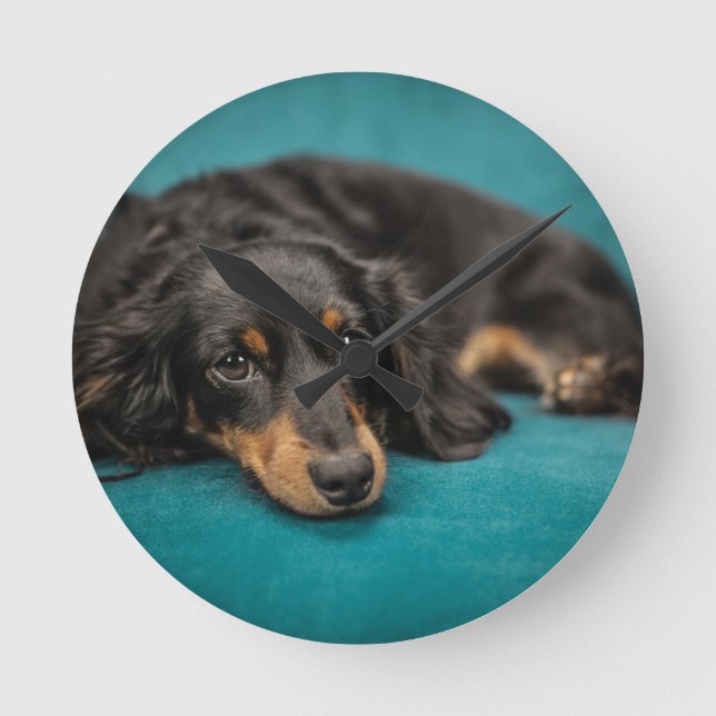 Reloj Redondo Mediano Cuto Dachshund Abajo (Anverso)
