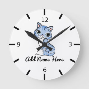 Reloj Redondo Mediano Cuto gatito azul personalizado grande