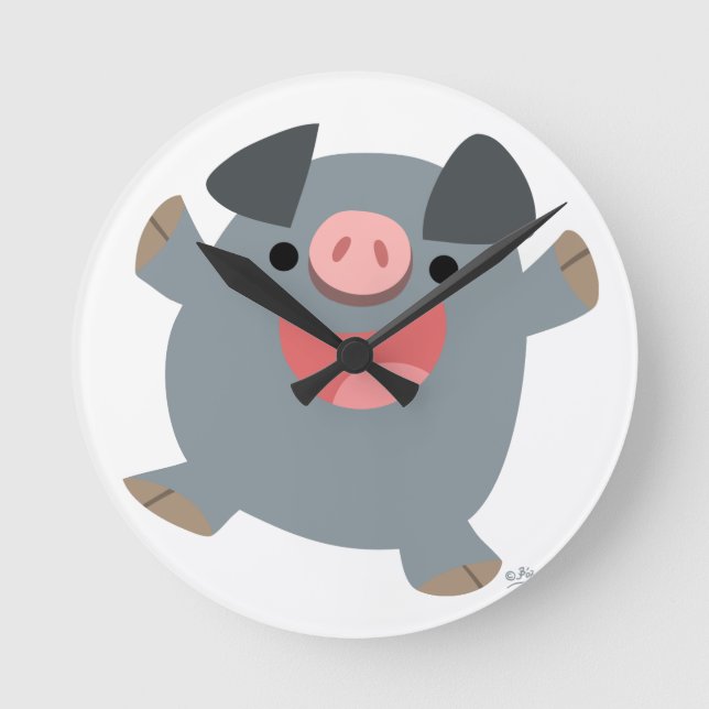 Reloj Redondo Mediano Cuto Personalizado Bouncy Pig Wall Clock (Anverso)