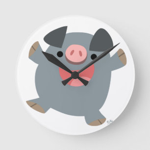 Reloj Redondo Mediano Cuto Personalizado Bouncy Pig Wall Clock