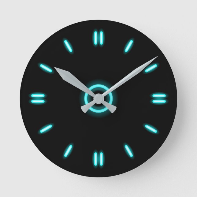 Reloj Redondo Mediano Cyan Neon (Anverso)