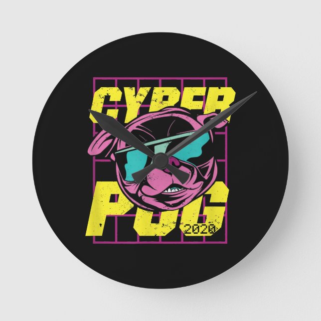 Reloj Redondo Mediano Cyber Pug | Perro Pug de Guay (Anverso)