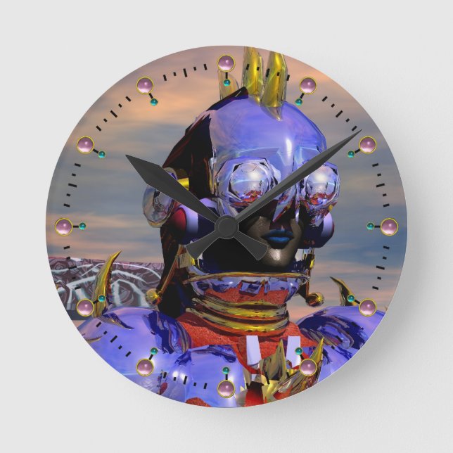 Reloj Redondo Mediano CYBORG TITAN PORTRAIT Ciencia azul Ficción Scifi (Anverso)