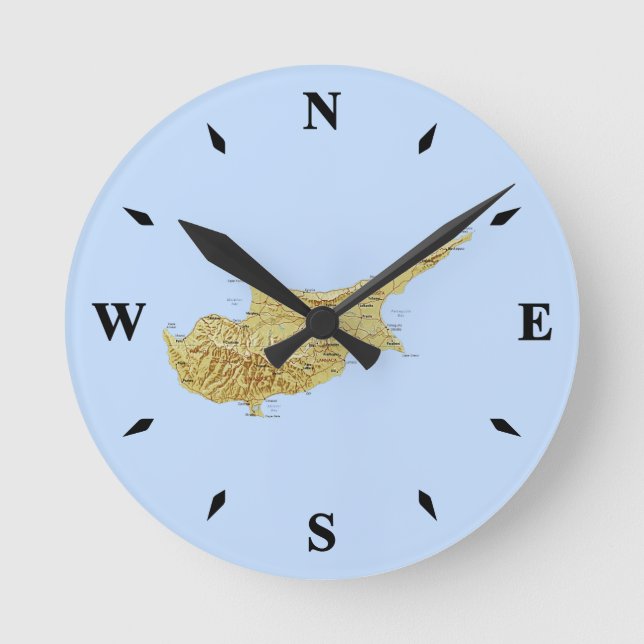 Reloj Redondo Mediano Cyprus Map Clock (Anverso)