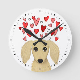 Reloj Redondo Mediano Dachshund crema de cabello largo con perro de cora