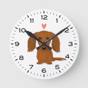 Reloj Redondo Mediano Dachshund de cabello largo con perro adorado con e