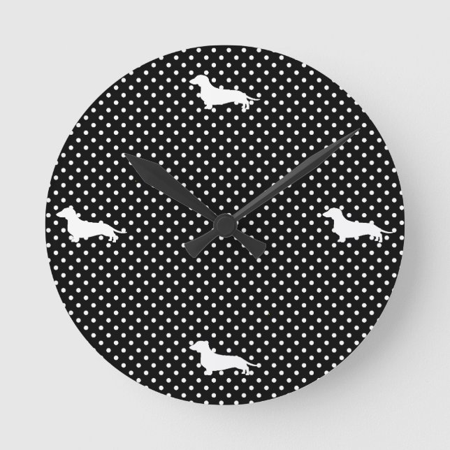 Reloj Redondo Mediano Dachshund del lunar de Black&White (Anverso)