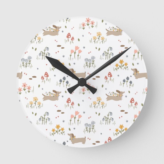 Reloj Redondo Mediano Dachshund Lover Weiner Dog Sausage Dog Wildflower (Anverso)