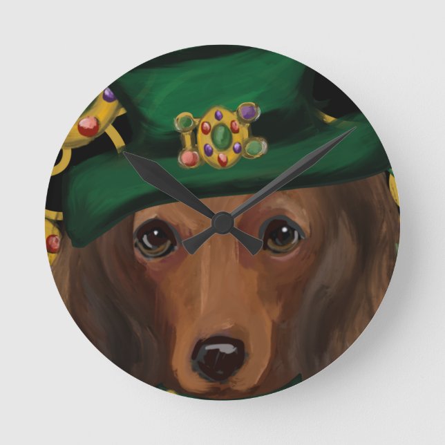 Reloj Redondo Mediano Dachshund pelirrojo de pelo largo   (Anverso)