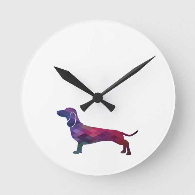Reloj Redondo Mediano Dachshund Perro Raza Geo Silhouette Purple (Anverso)