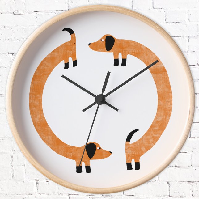 Reloj Redondo Mediano Dachshund Sausage Dog (Fun Dachshund Sausage or Wiener dog wall clock with or without wooden frame.)