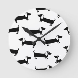 Reloj Redondo Mediano Dachshunds en blanco y negro
