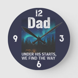 Reloj Redondo Mediano Dad Luces del Norte Camping Personalizable