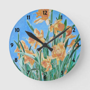 Reloj Redondo Mediano Daffodils de oro en flor de línea negrita Arte