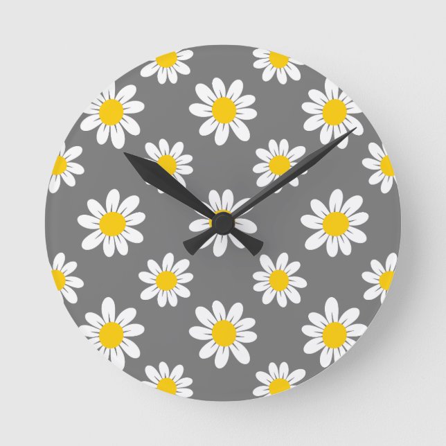 Reloj Redondo Mediano Daisies amarillos blancos (Anverso)