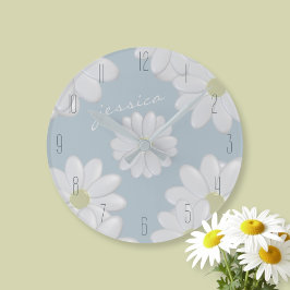 Reloj Redondo Mediano Daisies Springtime Blue Modern Floral Daisy Clock