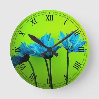 Reloj Redondo Mediano Daisies turquesa verde azulados sobre regalos de f