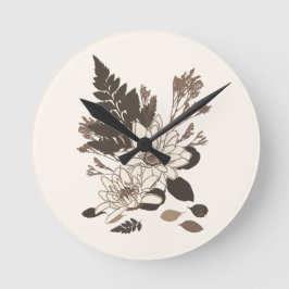 Reloj Redondo Mediano Daisies y hojas - transparentes en crema.