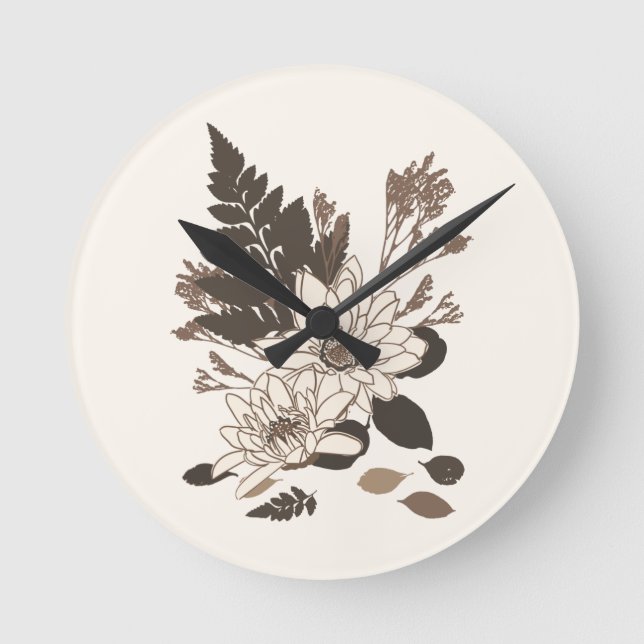 Reloj Redondo Mediano Daisies y hojas - transparentes en crema. (Anverso)