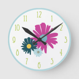 Reloj Redondo Mediano Daisy Garden Botánica Flor salvaje Luz Azul