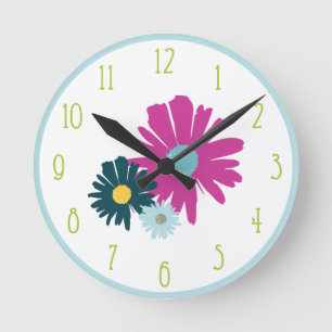 Reloj Redondo Mediano Daisy Garden Botánica Flor salvaje Luz Azul