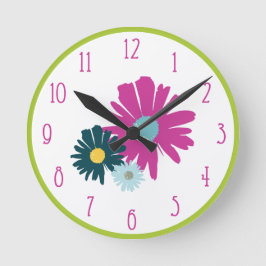 Reloj Redondo Mediano Daisy Garden Botánica Flor silvestre rosa