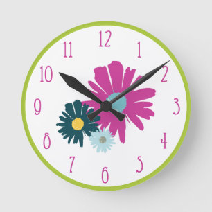 Reloj Redondo Mediano Daisy Garden Botánica Flor silvestre rosa