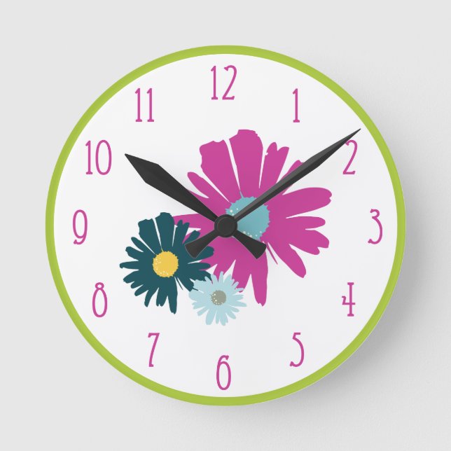 Reloj Redondo Mediano Daisy Garden Botánica Flor silvestre rosa (Anverso)