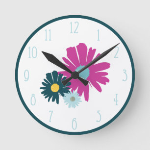 Reloj Redondo Mediano Daisy Garden Botánico Flor silvestre Dark Azul