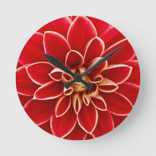 Reloj Redondo Mediano Dalia Flor Rojo Brillante