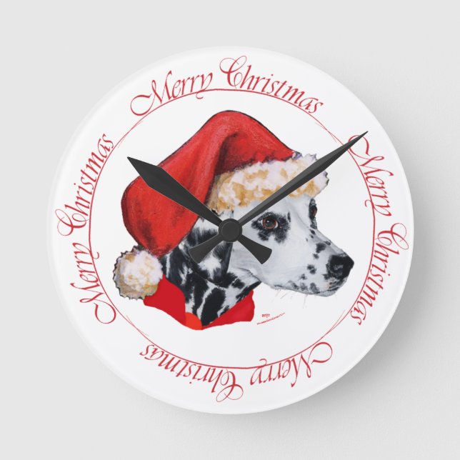 Reloj Redondo Mediano Dálmata Feliz Navidad (Anverso)