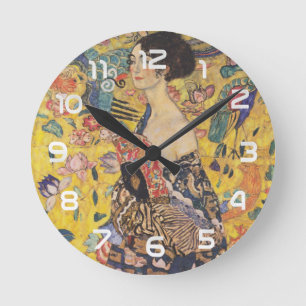Reloj Redondo Mediano Dama Art Nouveau antigua con pintura de abanico