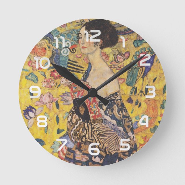 Reloj Redondo Mediano Dama Art Nouveau antigua con pintura de abanico (Anverso)
